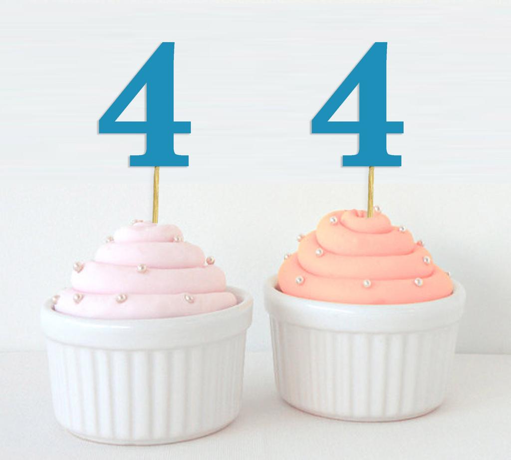 Darling Souvenir| Number 4 Birthday Year Cupcake Toppers| Birthday  Anniversary Party Dessert Decorations - Pack Of