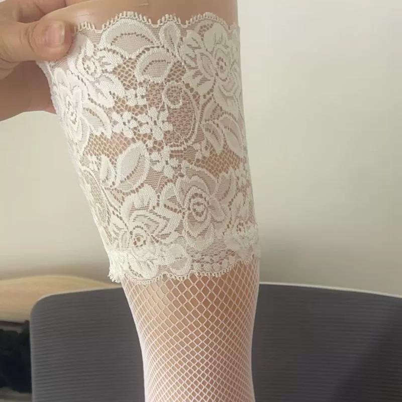 Sexy Lace Stockings High Elastic Fishnet Medias Mujer Summer See Through Knee High Stockings Cosplay Party Transparent Underwear