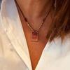 Colorful Rope Heart & Tarot Card Pendant Necklace with Lucky Beads, Gold-Plated