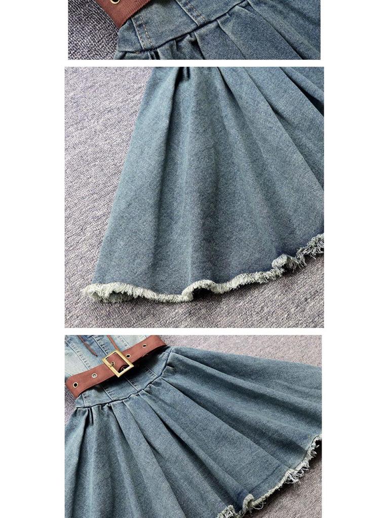 2025 Summer Plus Size Retro Denim Waist-Cinching Slip Dress for Women