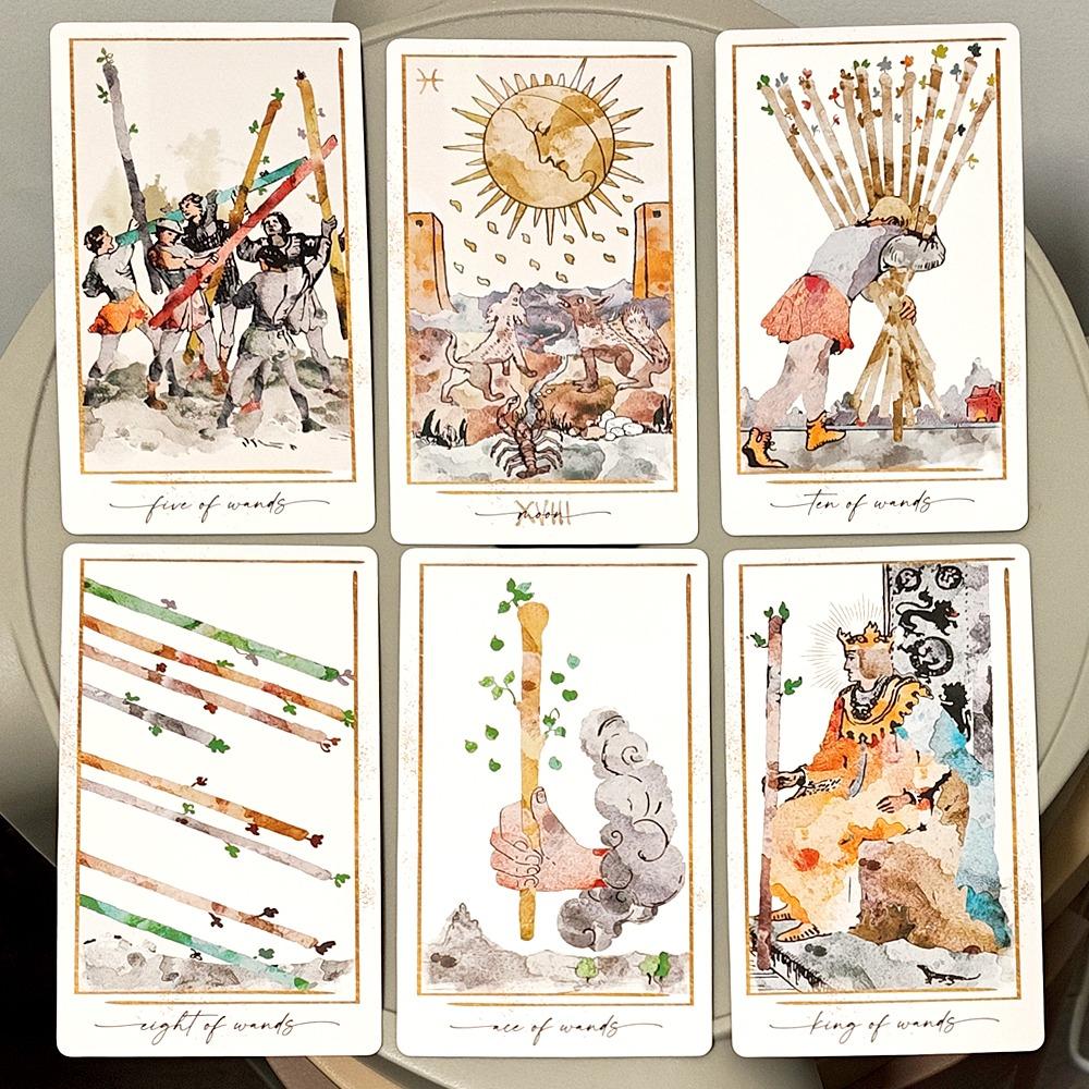 12x7cm Doppelt geprägtes Tarot-Deck in moderner Farbgebung 78 Aquarell-Tarotkarten basierend auf RWS-Bildsprache Ästhetische Divinationskarten