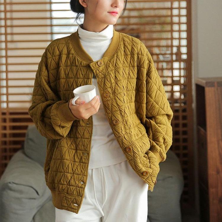 

Женское зимнее удобное пальто из смесового хлопка Johnature с длинным рукавом, свободного кроя, на подкладке, однотонное, повседневная одежда One Size жёлтый