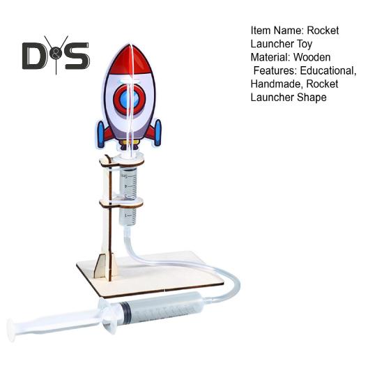 1 Set DIY Rocket Launcher Model Kit Handmade Wooden Puzzle Air Powered Rocket Building Crafts Kids STEM Educational Science Experiment Toy