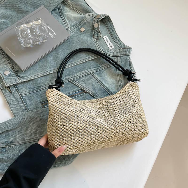 

Сумка ручной работы женская 2025 новая модная ретро сумка-тоут соломенная сумка универсальная большая вместимость сумка через плечо чёрный