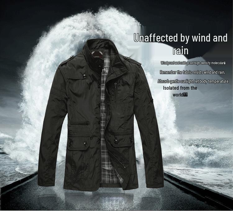 Giacca a vento da uomo taglie forti slim fit di media lunghezza 2026 - Trench casual in cotone per primavera/autunno