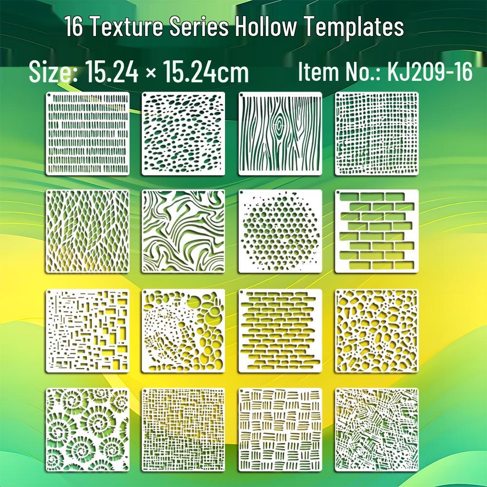 16-Square Textured Pattern Templates for DIY Wall Graffiti - Plastic Spray Paint Stencils
