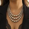 Collar de perlas blancas de imitación multicapa, cadena de cuentas, estilo punk, para damas, para bodas, collar corto de clavícula, joyería para banquetes.