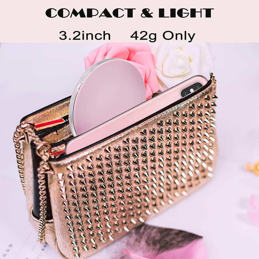 LED Compact Mirror with Lights 1X/3X Magnification Pocket Mirror with Rechargeable Travel Portable Handheld Mirror for Gifts