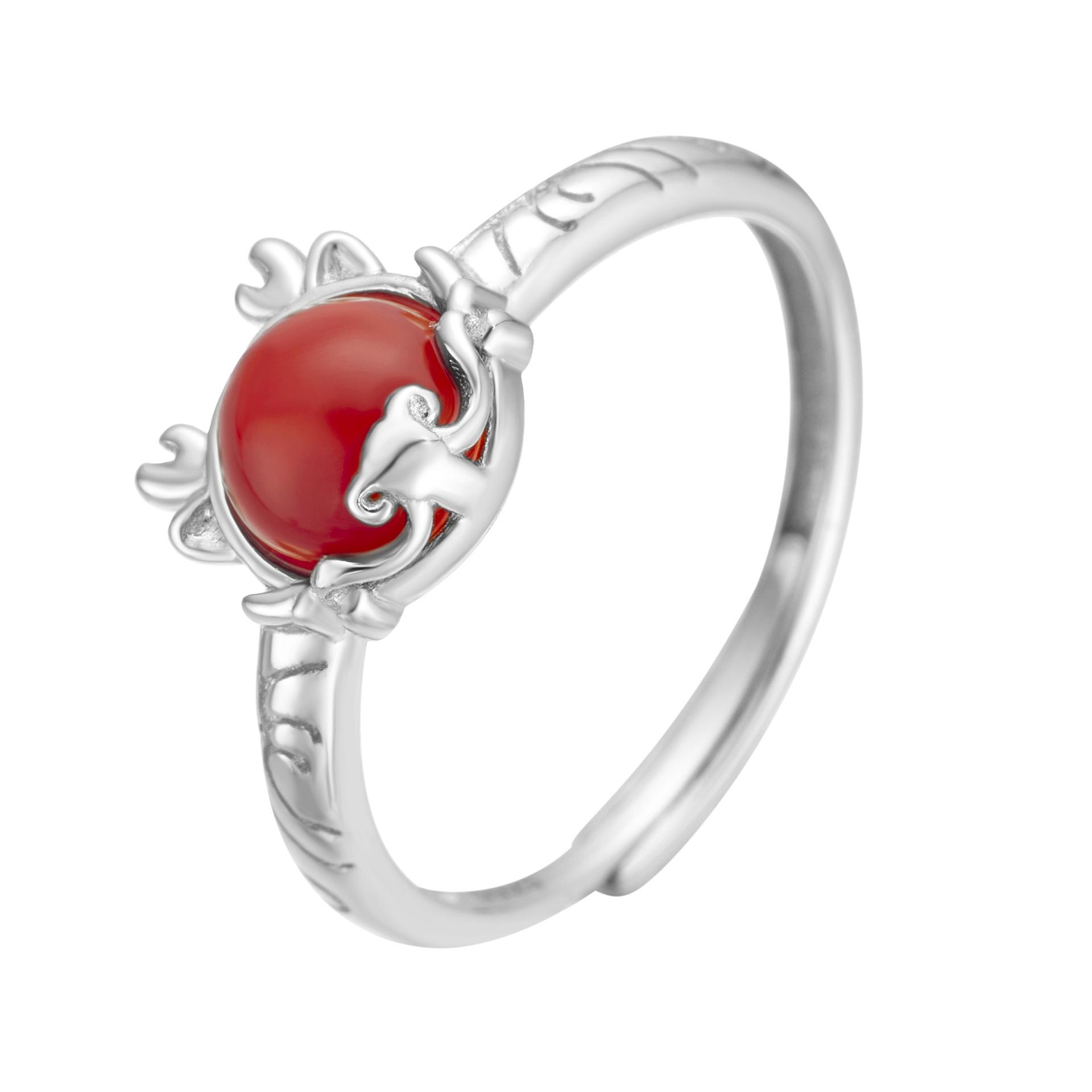 

Серебряное кольцо S925 из серебра с наньхунским агатом и драконом, удача, благоприятное женское натальное кольцо, милый нефритовый дракон, украшения для рук, зодиакальный дракон Opening Adjustable