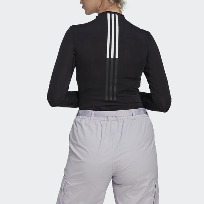 Adidas New Long Sleeve T-Shirt With Logo On High Collar Women Tops Black HM2838