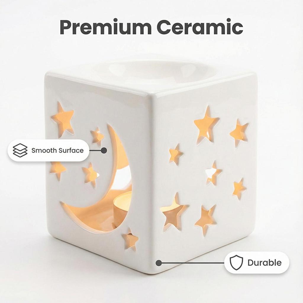 Tea Light Candle Holder Ceramic Oil Burner Hollow Moon Star Design Votive Candle Holders for Home Table Wedding Party Dinner