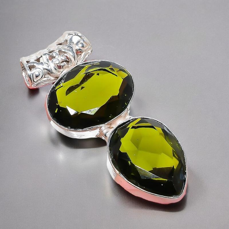 Peridot Gemstone Handmade 925 Sterling Silver Jewelry Pendant 2.17" AH-919