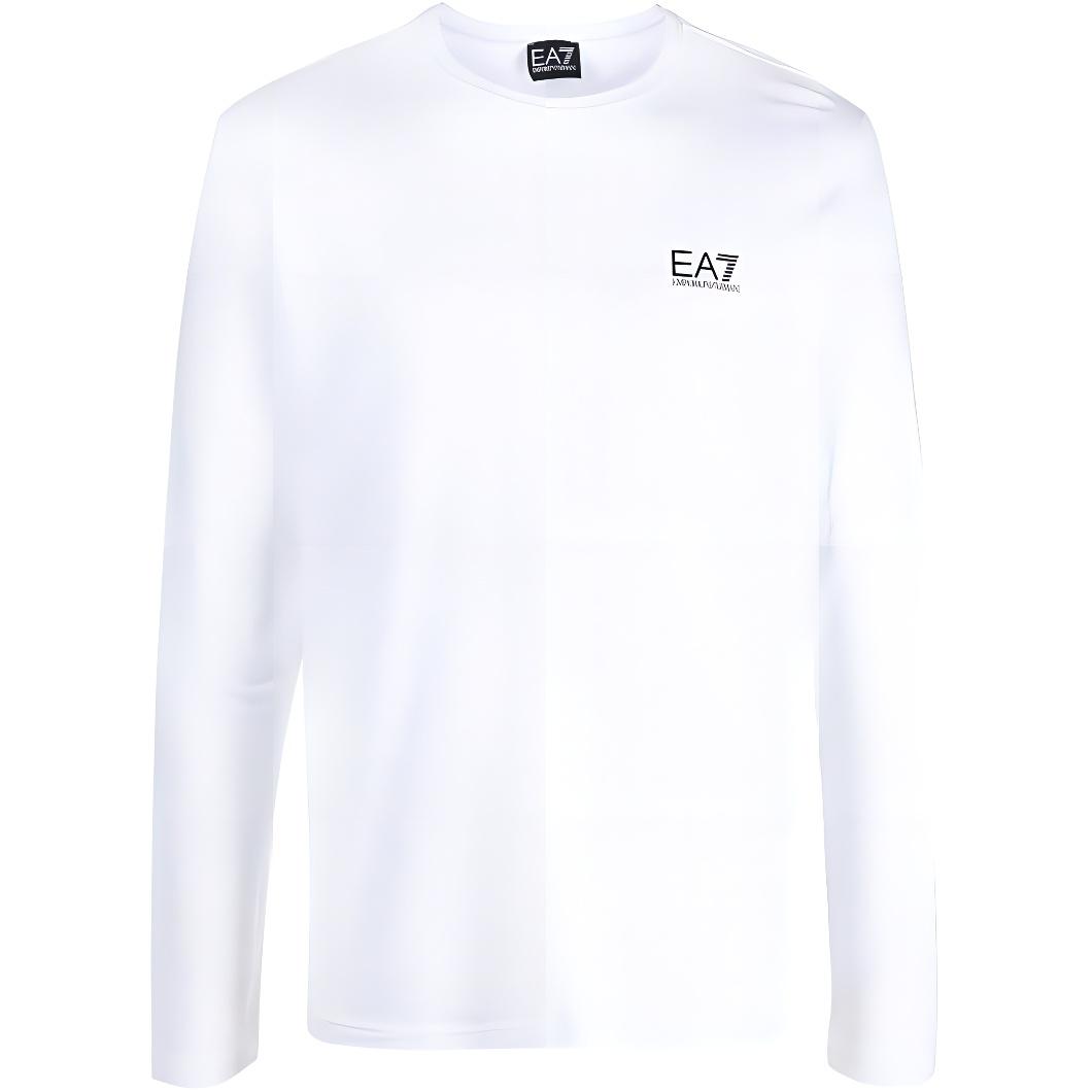 Emporio Armani EA7 SS23 Brand Logo Print Crew Neck Long Sleeve T-Shirt Men tops Light-White 3RPT08-PJLBZ-1100 M