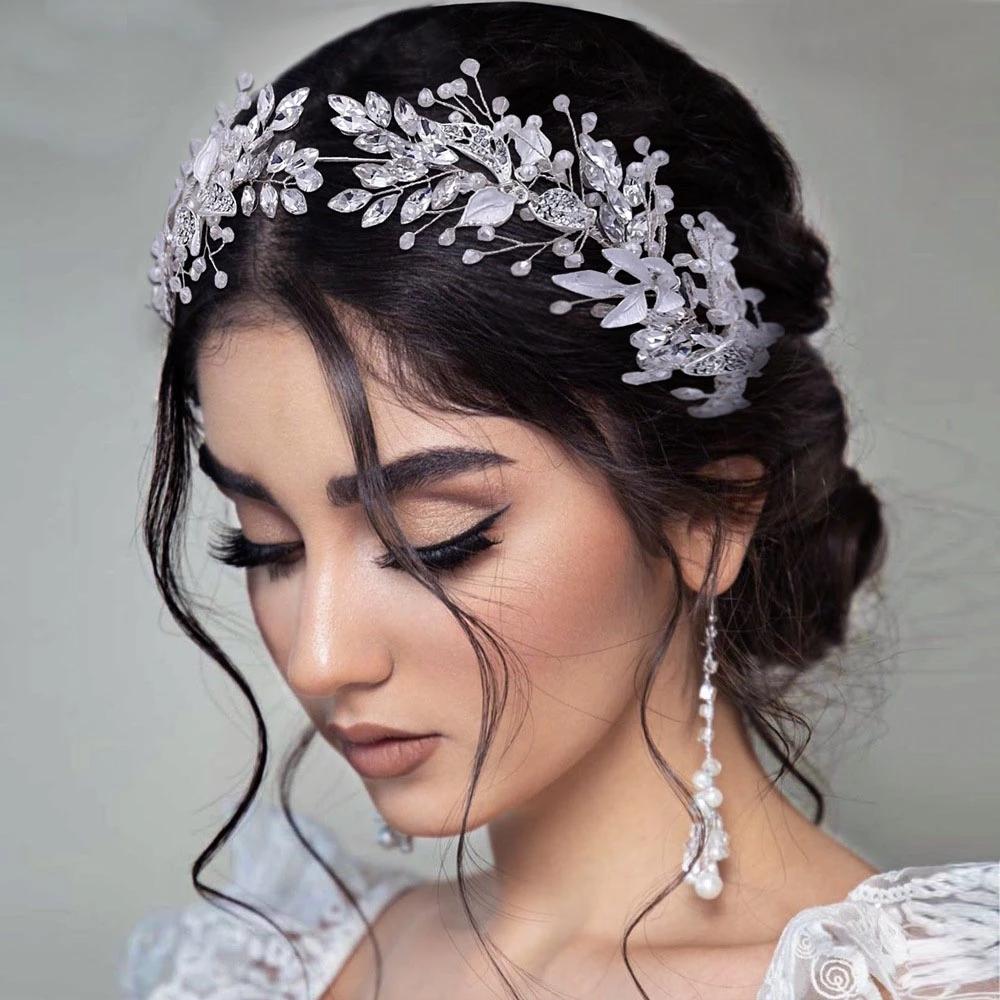 Bridal Headband Silver Tiara for Bride Headpieces for Wedding Hair Accessories for Brides Prom Photography