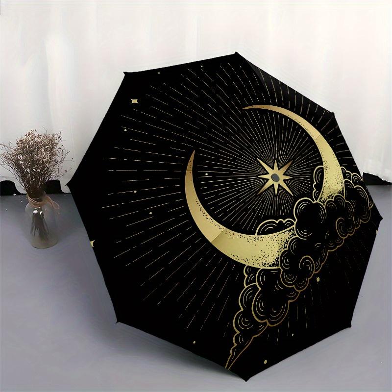 Golden Crescent Moon & Star Wall DecalUmbrella, Portable 3-Fold Umbrella for Men & Women,Christmas Gift ES102