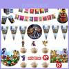 Suprimentos vibrantes para festa temática Roblox para celebrações de aniversário de crianças com banners e toppers de bolo