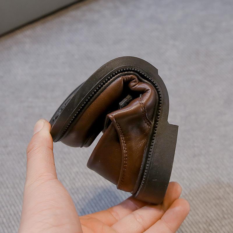 Kids Leather Shoes British Style Black Matte Boys Girls Flat Shoes Non-slip Soft Sole 2025 New Children Uniform Shoes Students