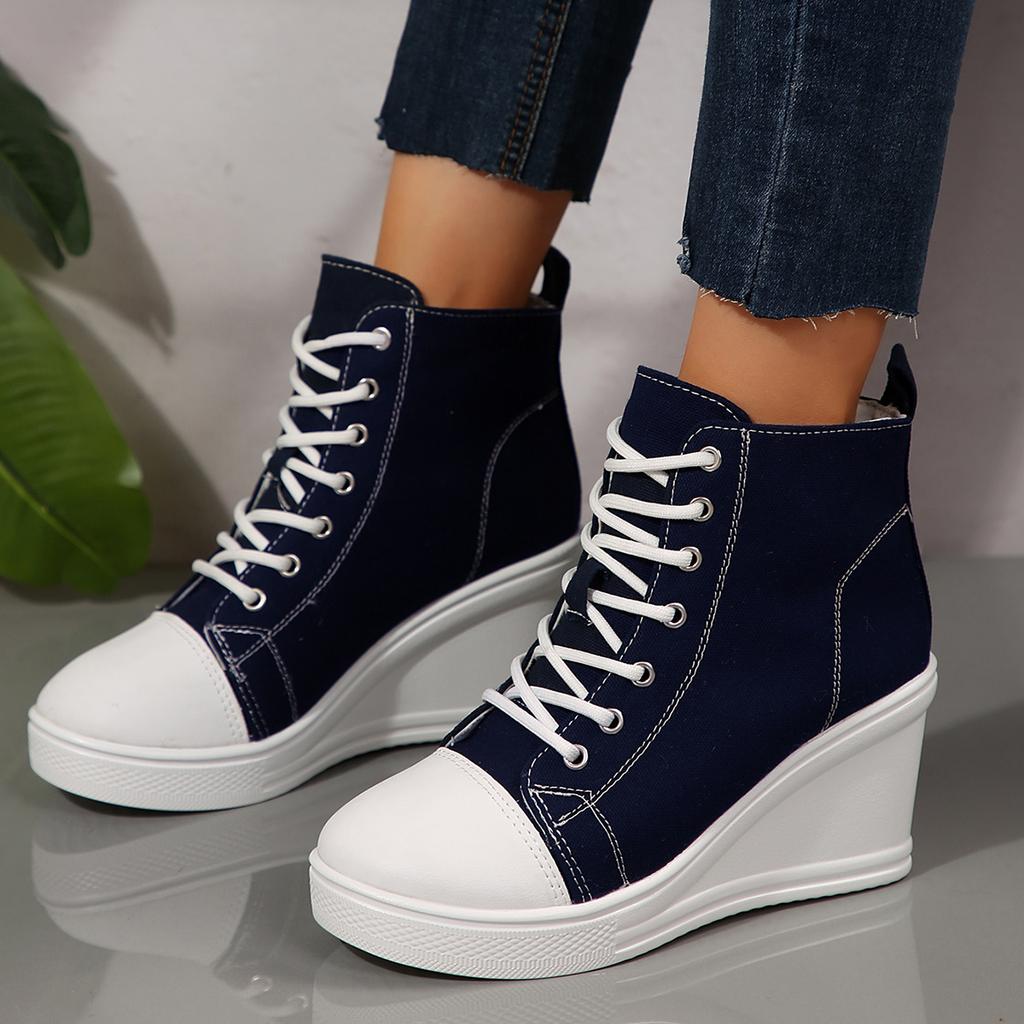 Women Sneakers New Hidden Wedge Invisible Heel Canvas Shoes For Women Wedge Increased Casual Breathable Platform Sneakers Women