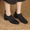 Fashion 2025 Spring New Genuine Leather Soft Work Shoes Women High Heel Stretch Square Toe Slip On Brown Black British Style Heels Women