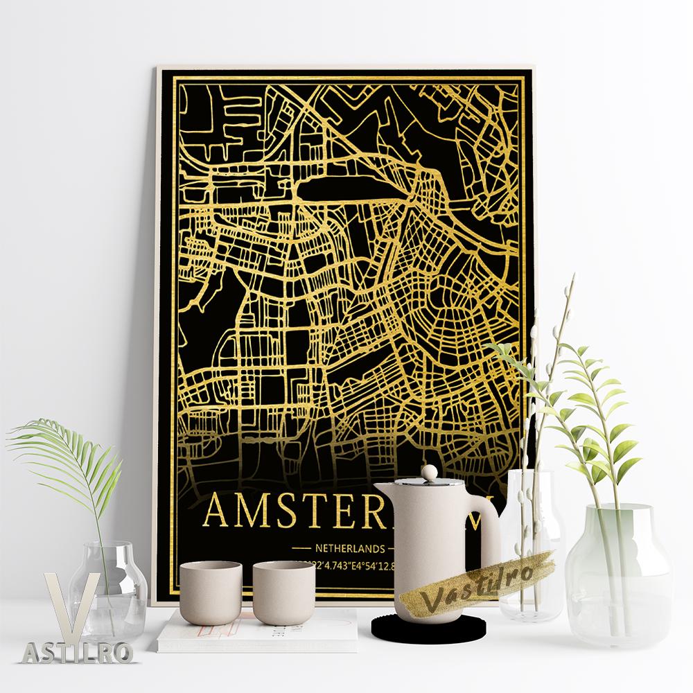 

Карта Амстердама, Нидерланды. Рисование линий. Художественный принт. Плакат. Современный минимализм.