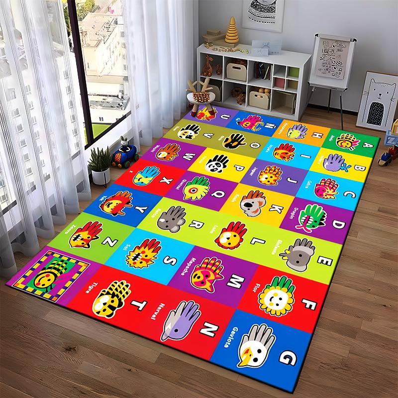 Colorful Alphabet Animals Rug Design Non-slip rug suitable for living room and bedroom sofas.