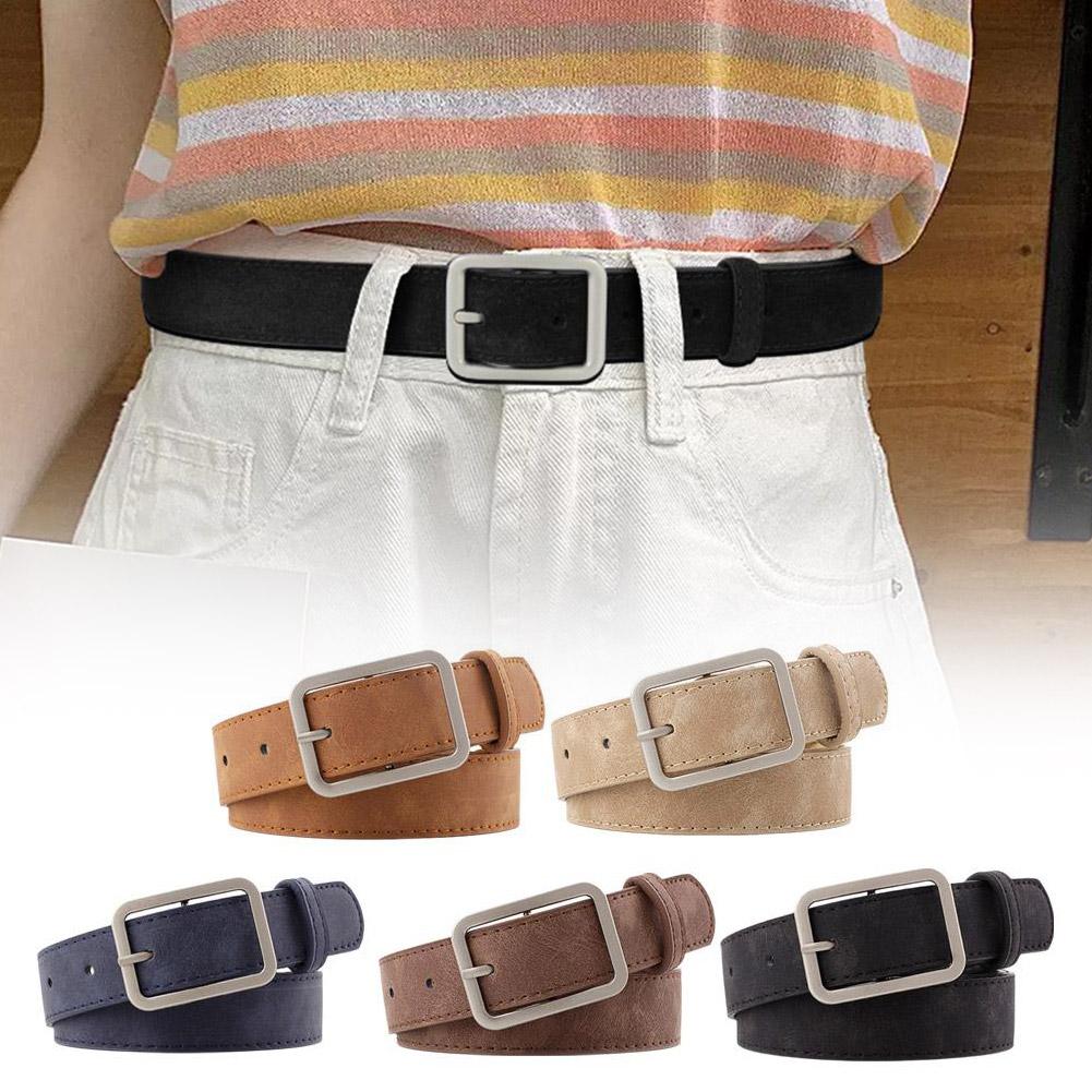 Men Women Belt Fashion Synthetic Leather Vintage Belt Button Versatile Square And Simple Belt P B1X4