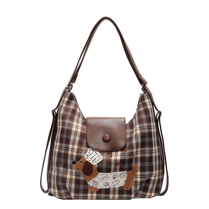 Commuter Large Capacity Plaid Bag Female Popular Wax Sausage Dog Backpack Shoulder Messenger Bag Tote Bag