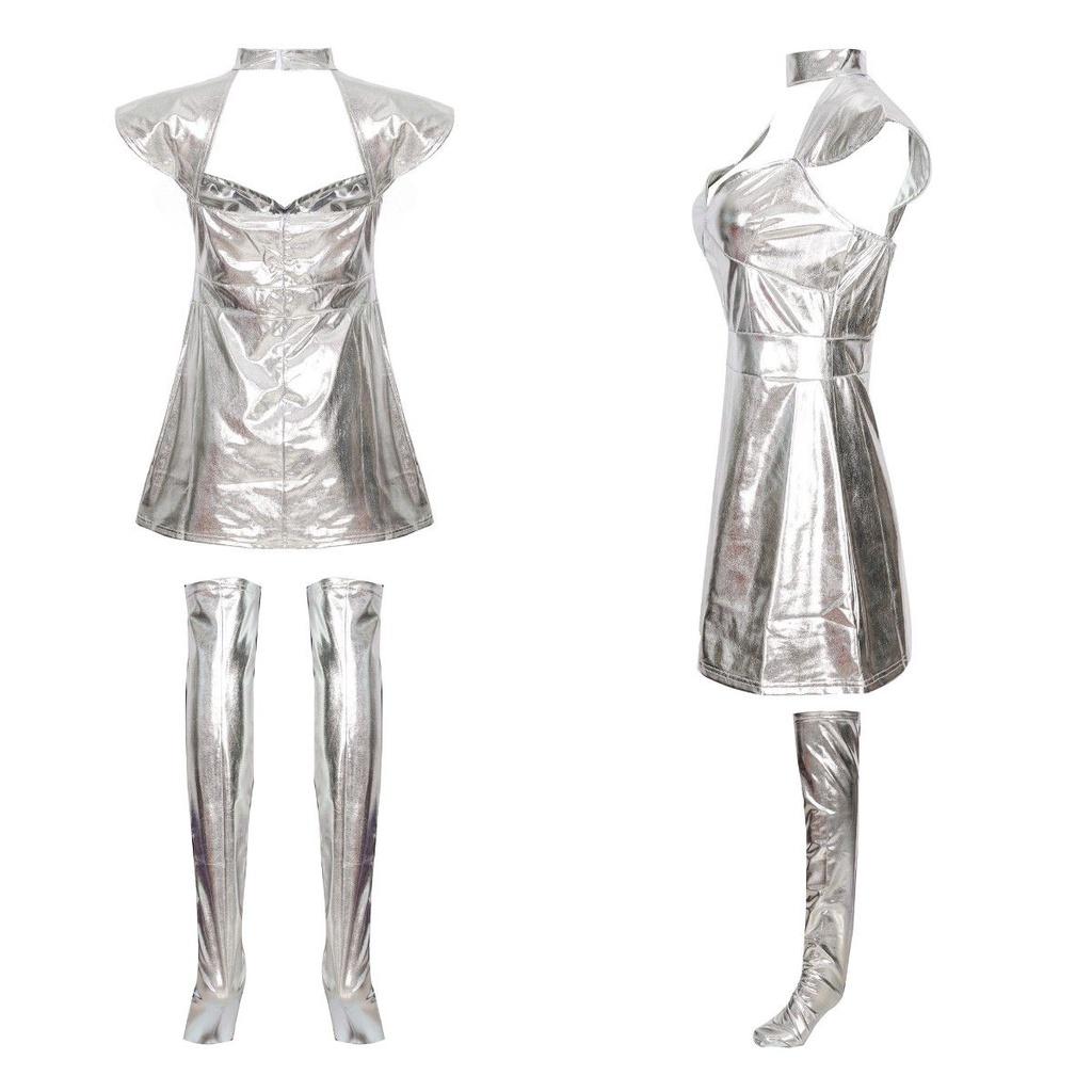 Bodysuit Space Silver Costume Halloween Cosplay Party Show Set Dress