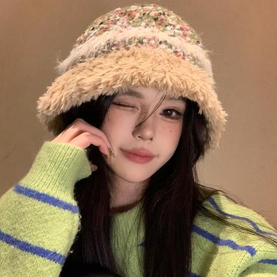 Automne et hiver nouveau chapeau de pêcheur chaud en peluche pour enfants chapeau bob à assortiment de couleurs voyage en plein air montre le visage chapeau bob tendance