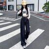 High-waist American Autumn New Style Jeans for Women with Loose Drapes, Wide-leg Floor Straight Pants