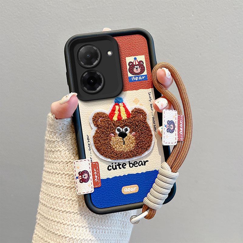 KEYSION Cartoon Cute Plush Embroidery Case for Xiaomi POCO C71 with Lanyard Soft Silicone Shockproof Phone Cover for Redmi A5 4G