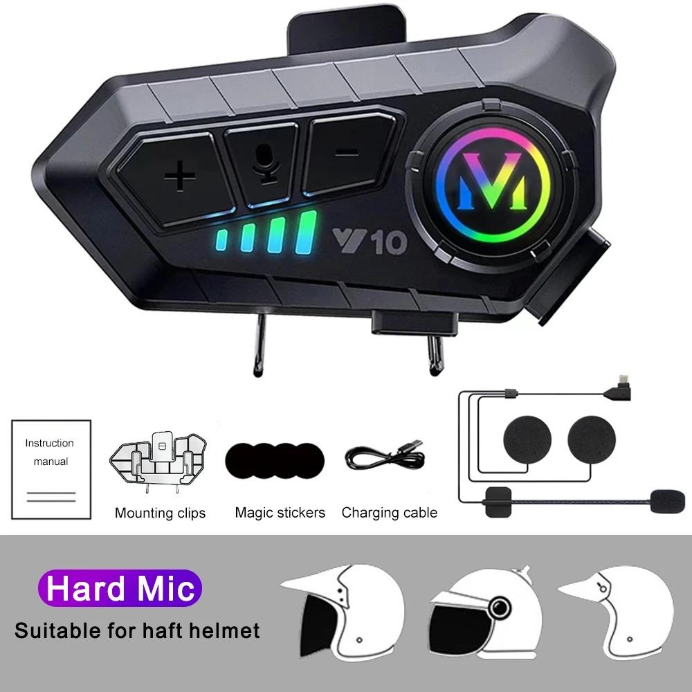 Y10  Helmet Headset Motorcycle 10m Intercom Bluetooth Headphone LED Lighting Interphone Music Player Moto Accessory