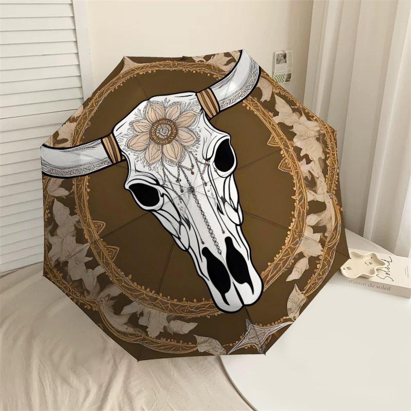 

1PC Bull Skull Pattern Umbrella-8-Rib Reinforced Portable Folding Travel Suitable for All Seasons Outdoor Daily Use-H0342