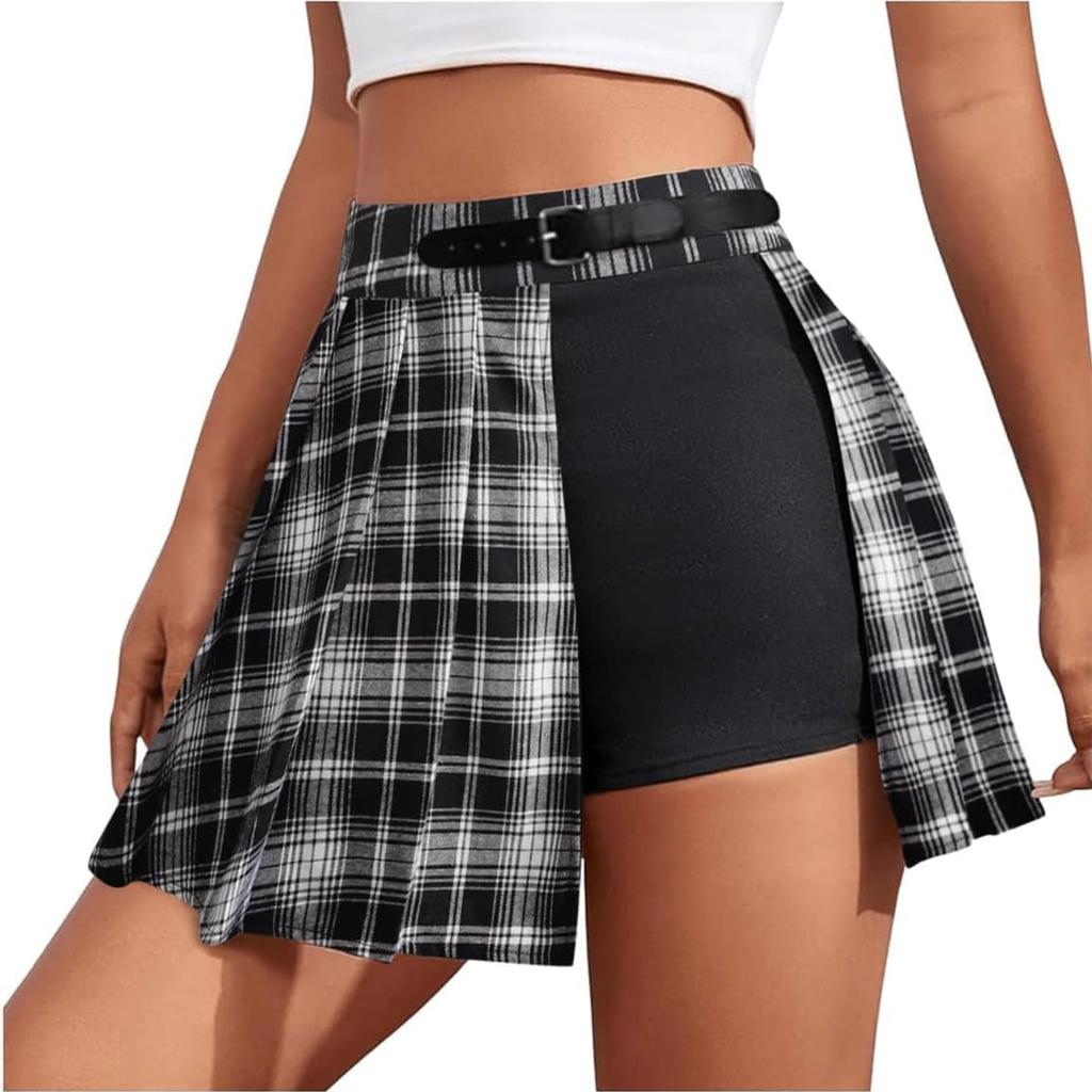 Women's Black Sexy Leg Ring Skirt Pleated Skirt Short Skirt