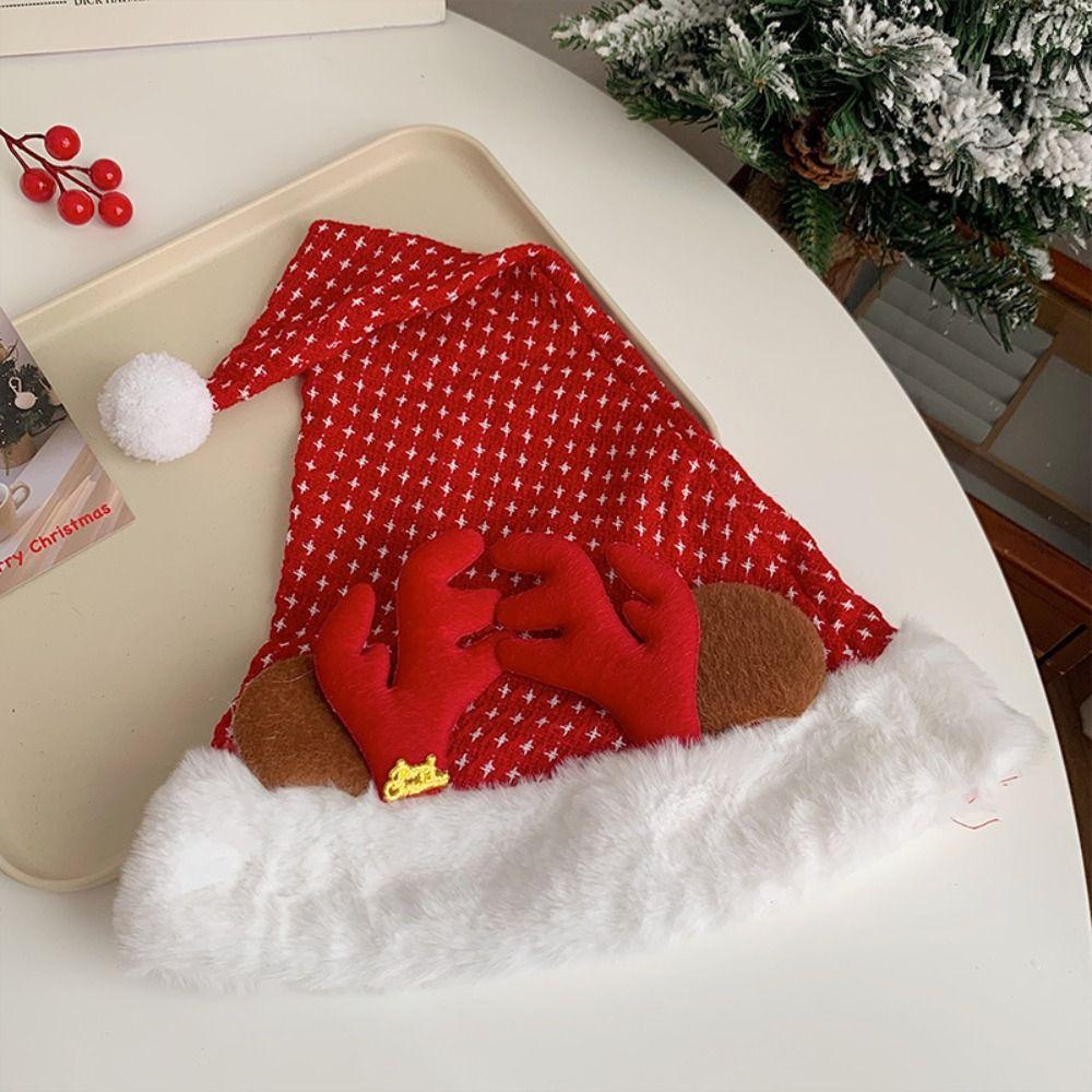 Santa Claus Christmas Hat Merry Christmas Decoration Elk Deer Cap Gift Red Plush Hat  Warm