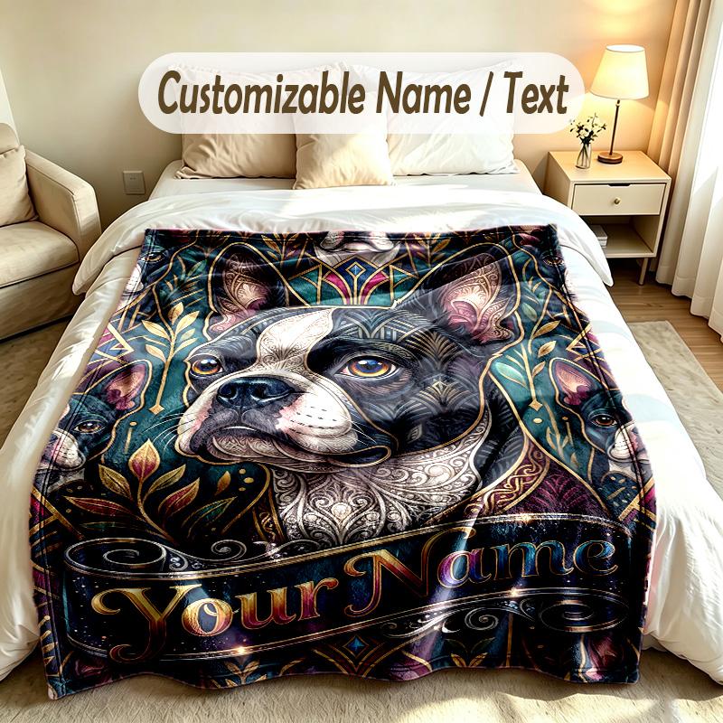 Dog Theme Custom Blanket Personalized Name & Text Customized Soft Warm Throw Blanket Home Decor