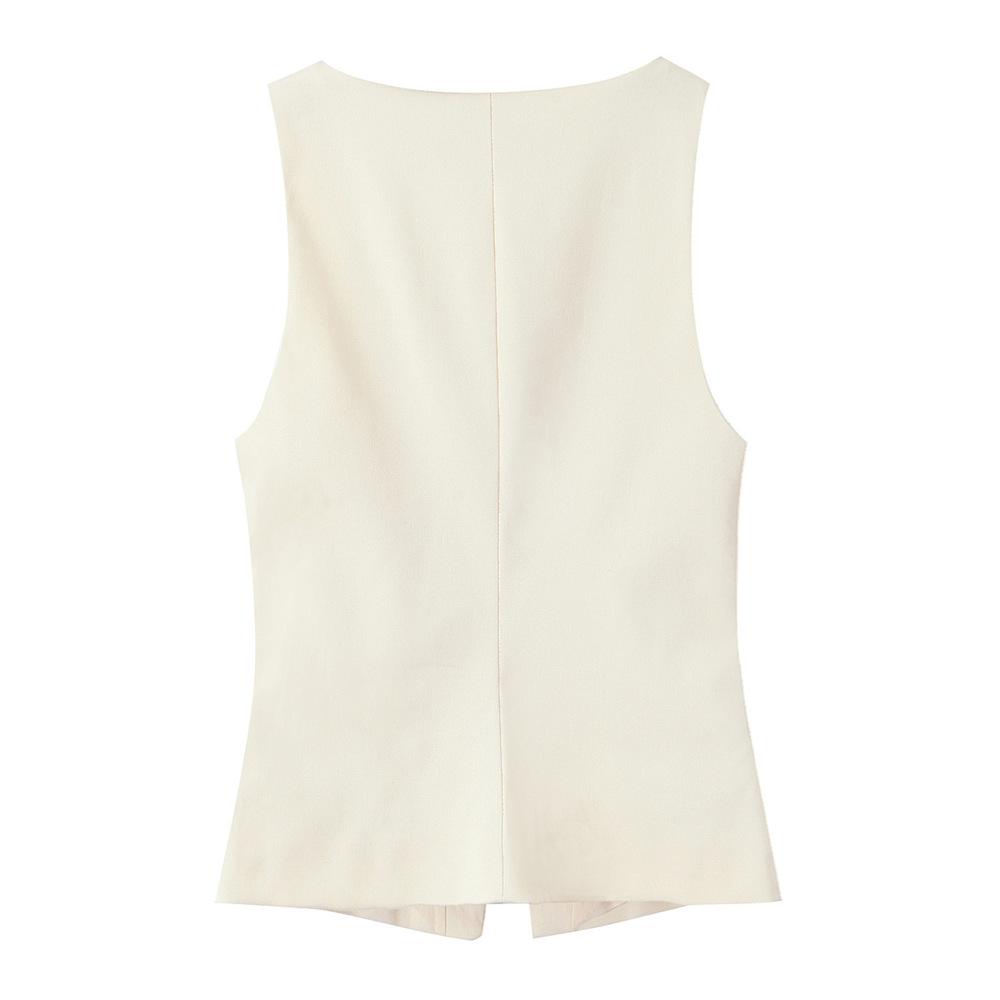 Spring 2025 Women's Versatile Slim Solid Sleeveless Button-Embellished Top