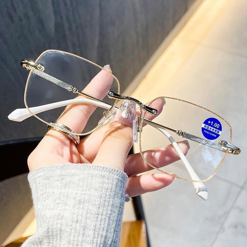 Glitter Starry Sky Rimless Square Anti-Blue Light Fashion Reading Glasses for Women золотой