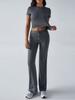 Women's Slim Fit Two Piece Outfit Set Short Sleeve Crew Neck Crop Top Drawstring Waist Straight Leg Solid Tracksuit Loungewear