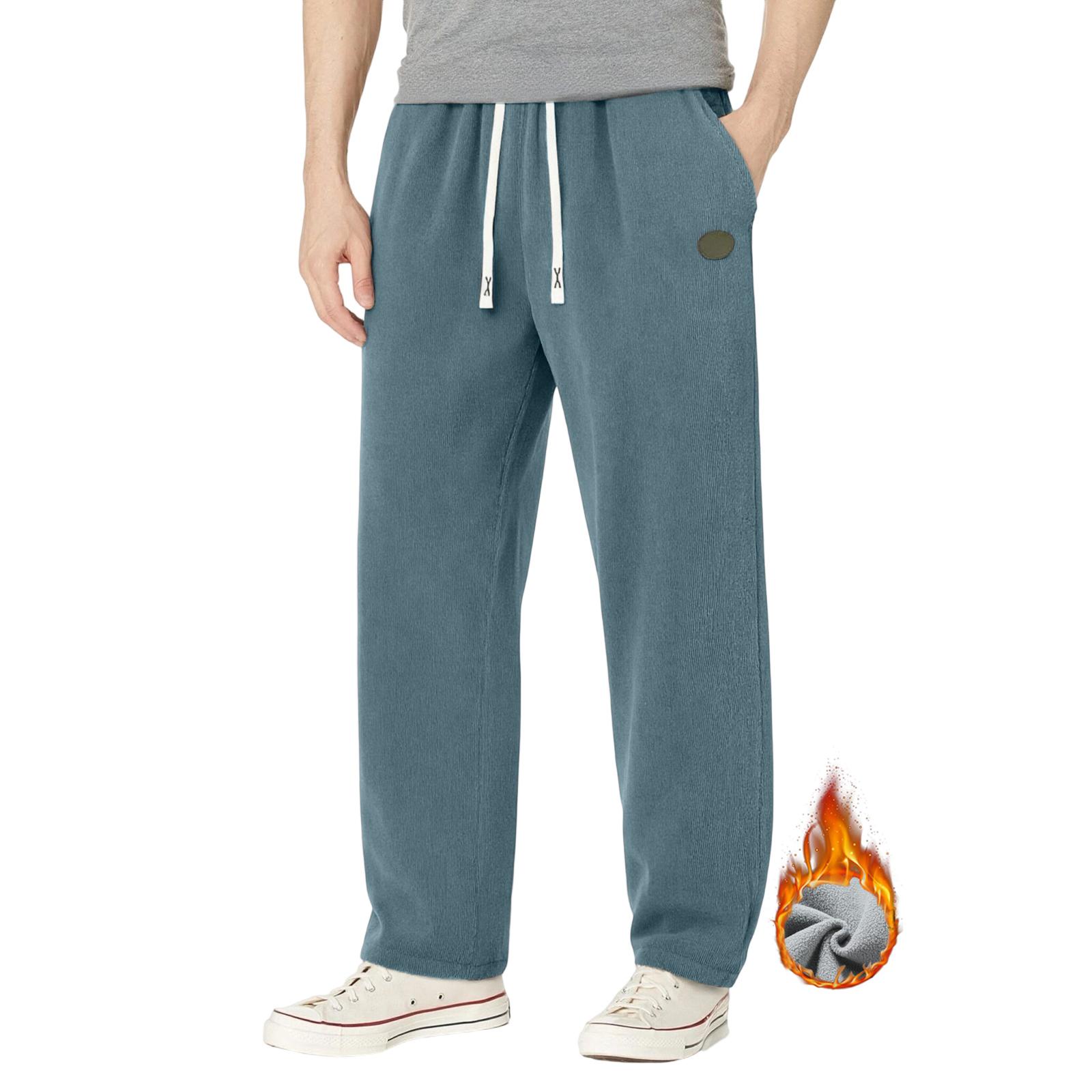 

Men s -color Casual Loose Sport Trousers, Corduroy And Warm Drawstring Sweatpants L циан