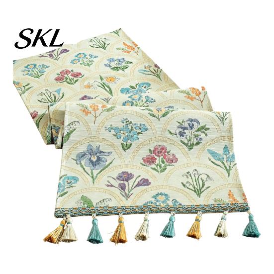 Tassel Edge Table Runner Jacquard Floral Runner, Vintage with Edges, Elegant Dining Farmhouse for Wedding Baby Shower Decor Charming Centerpiece