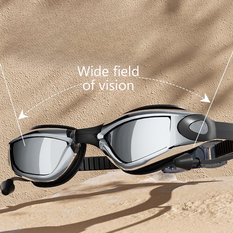 Schwimmbrille Schwimm-Ohrstöpsel Professionelle Wasserdichte Brille HD Anti-Beschlag UV Silikon Verstellbare Brille Herren Klare Brille