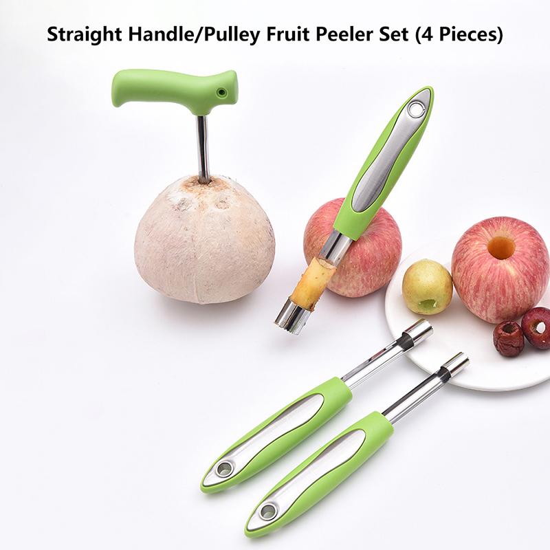 4-teiliges Edelstahl-Obstentkerner-Set zum schnellen Entfernen der Kerne von Weißdorn, roten Datteln, Äpfeln und Birnen
