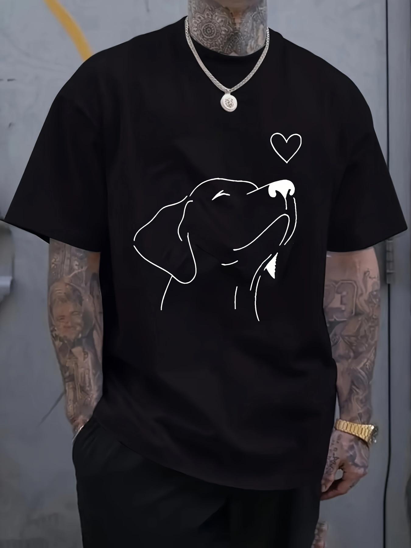 Black T-shirt with Adorable Dog Design - Casual Crew Neck M