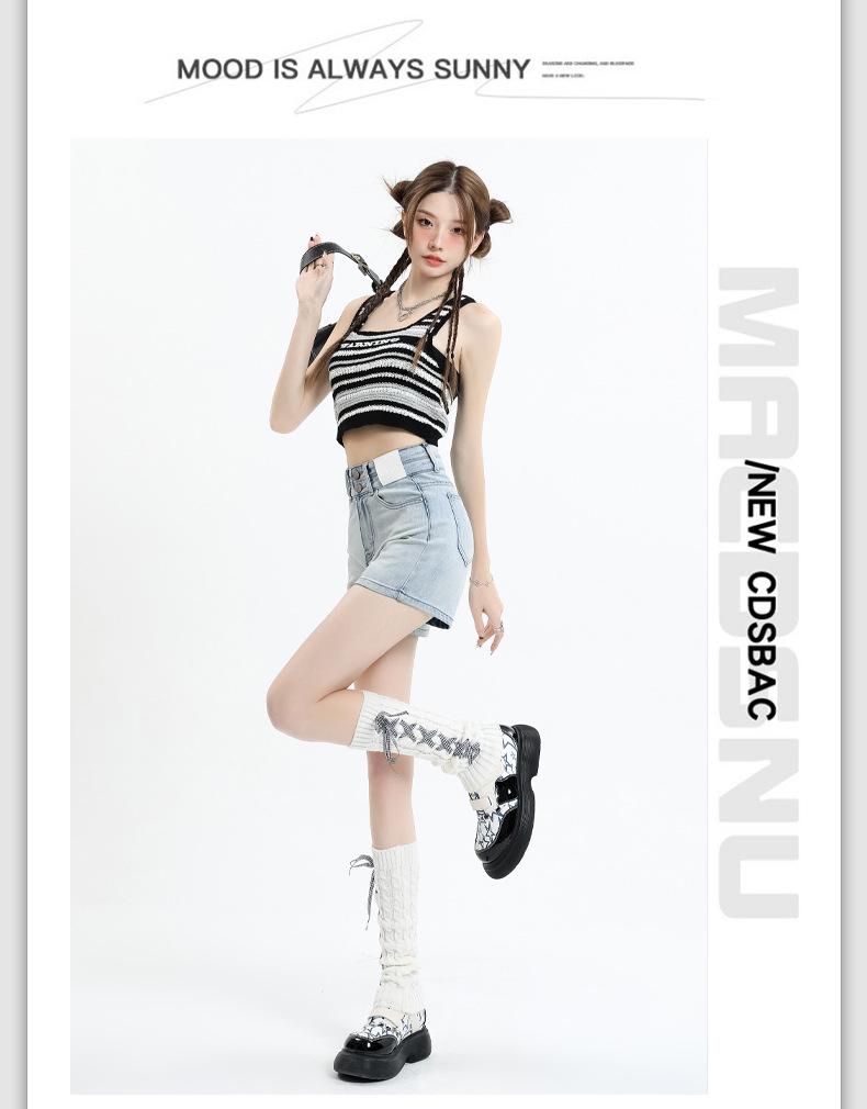 Shorts vaqueros retro de talle alto de verano 2025 con línea A para mujer