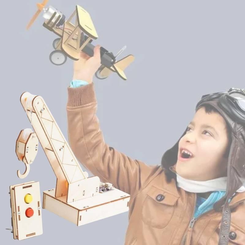 Diy Science Experiment Infrared Induction Remote Control Crane Wooden Material