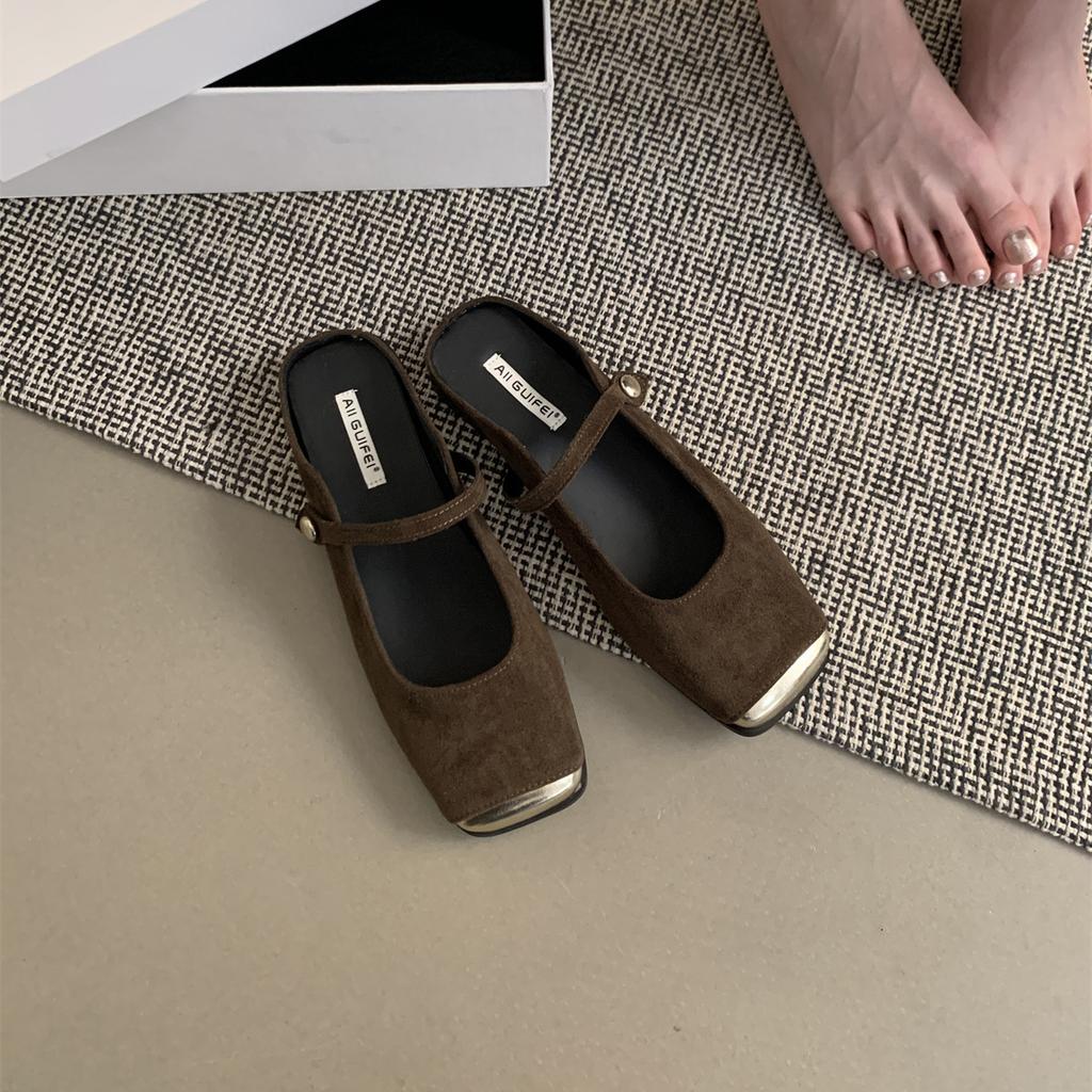 Baotou Half Slippers Female Summer Fairy New Korean Version Temperament Casual Gentle Evening Breeze with Skirt Flat-bottomed Muller Single Shoes