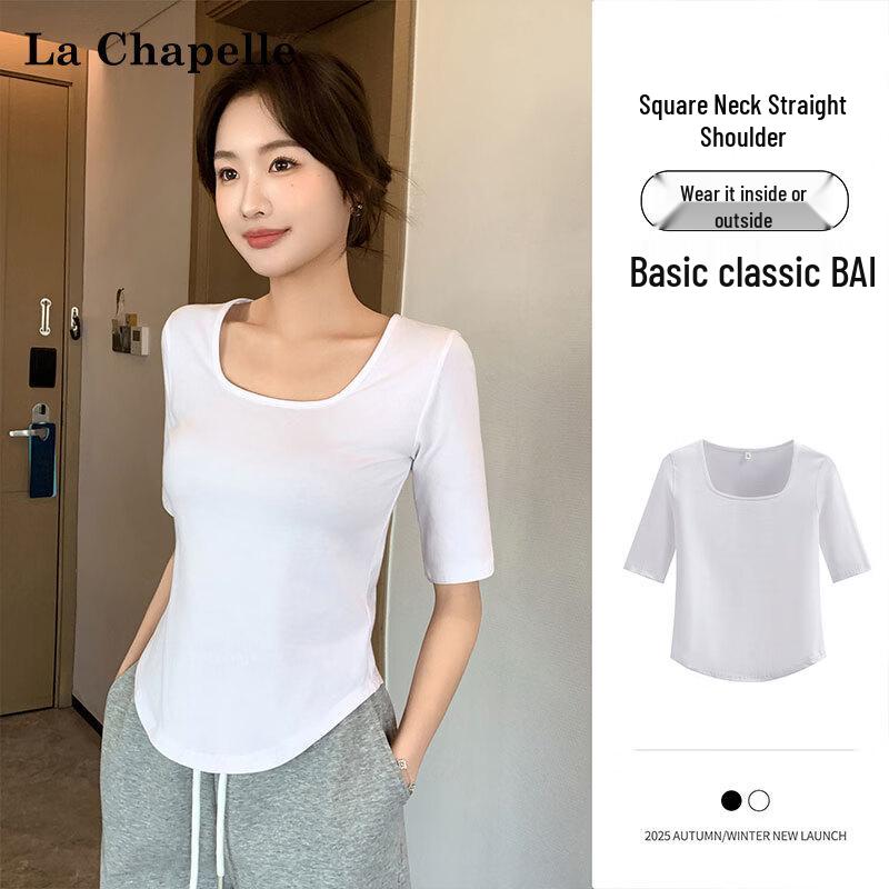 

La Chapelle Women s Square Neck Curved Hem Short-Sleeve T-Shirt M