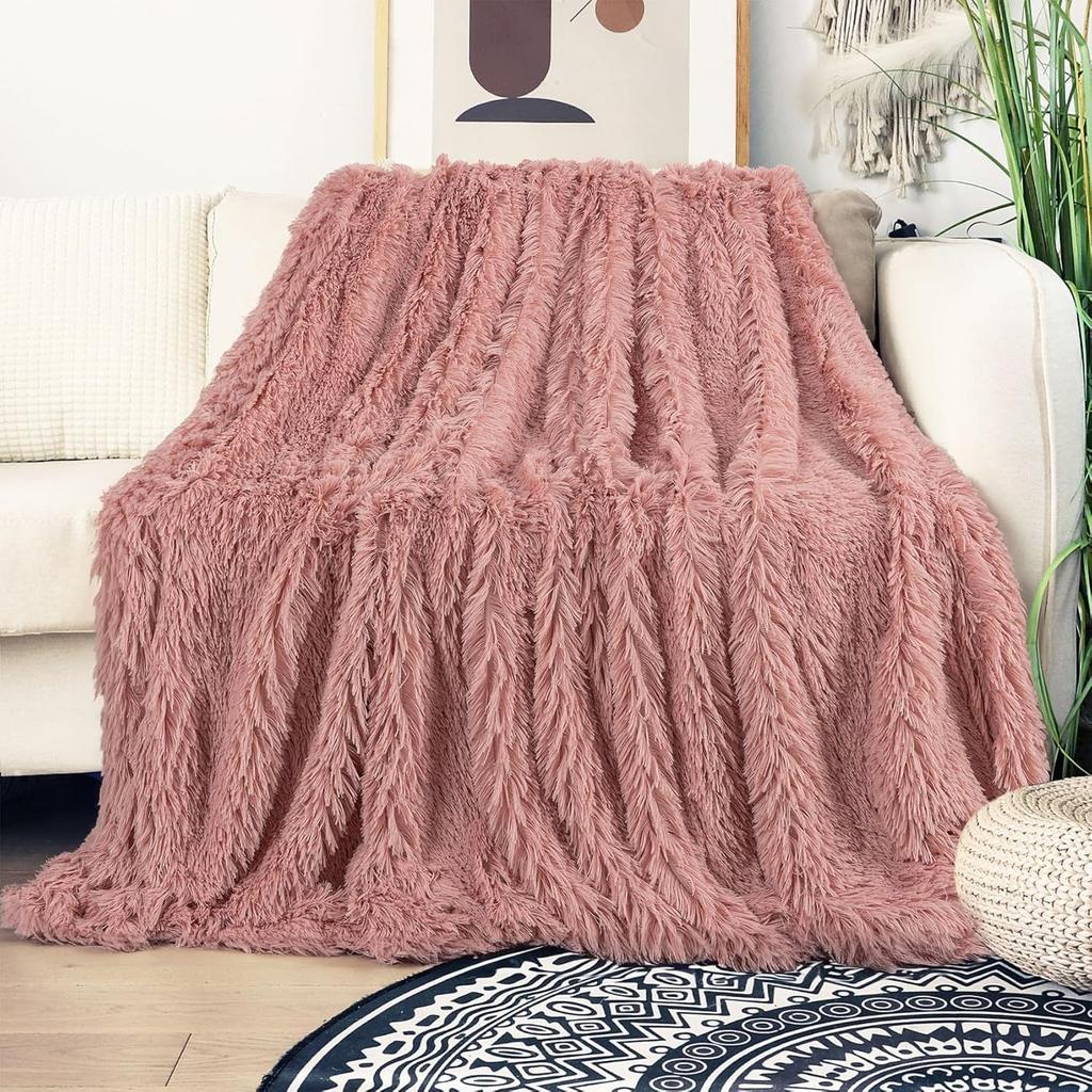 Decorative Extra Soft Fuzzy Faux Throw Blanket Reversible Long Hair Shaggy,Fluffy Cozy Plush Comfy Microfiber Fleece Blankets for Couch Sofa Bedroom