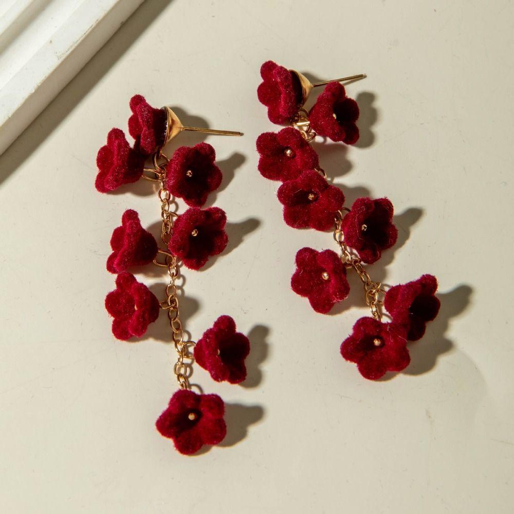 Bowknot Wine Red Bow Drop Earrings Zinc Zinc Alloy New Year Earrings Red Velvet Bow Earrings  Decoration